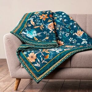 NWT Maison d'Hermine Throw Blanket Cotton Bed 50'' X 60'' Luxury Loft Dark Teal